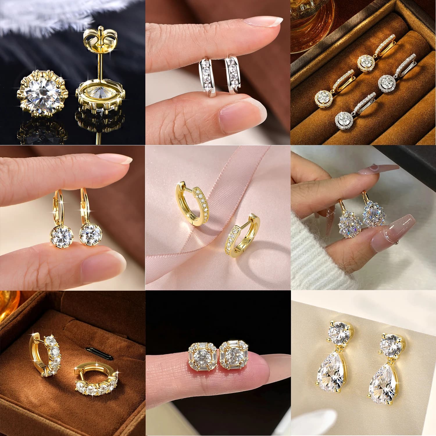 Abestecom Droplet Classic Shining Flower Square Womens Hoop Earrings D Color Moissanite Stud Earrings Accessory Jewelry Gifts