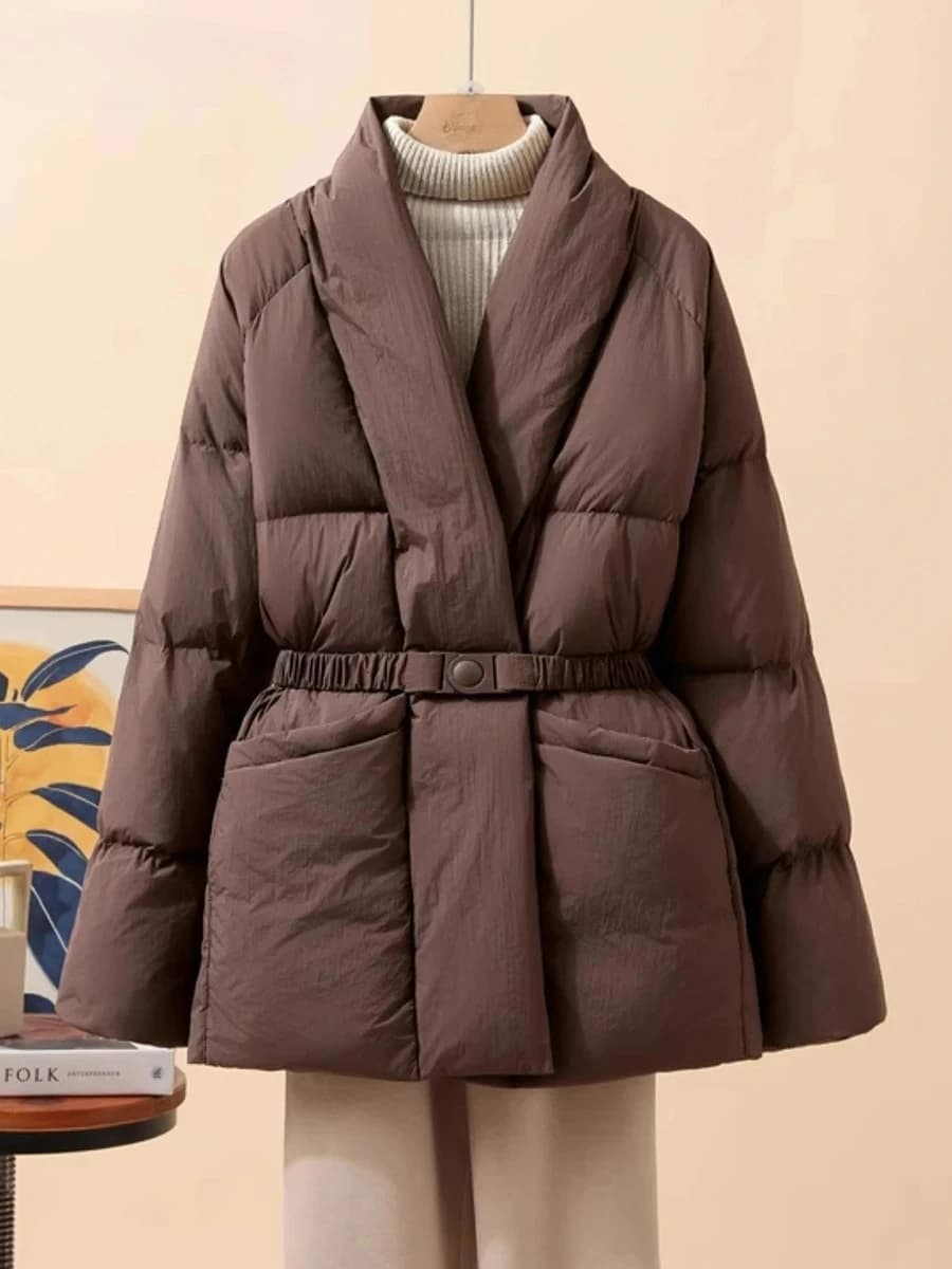 Piumino da donna in piumino d'anatra bianco cintura allentata casual colletto con scollo a V moda autunno inverno capispalla cappotto stile coreano 2026 nuovo