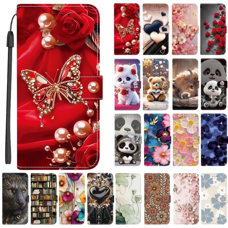 Custodia per telefono a portafoglio con fiori colorati eleganti per iPhone 15 14 Plus 13 Mini 15Pro Pro Max Custodia in pelle con vibrazione magnetica Modello 3D carino