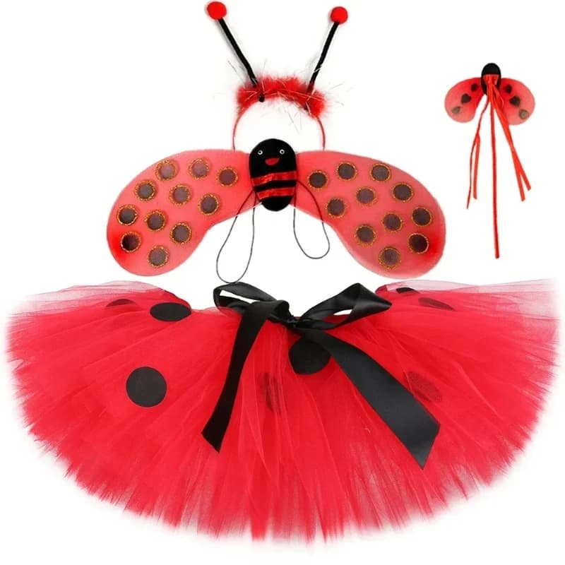 Girls Ladybird Tutu Skirt Red Black Dots Toddler Baby Tutus Fluffy Tulle Skirt for Kids Halloween Party Insect Bug Fairy Costume