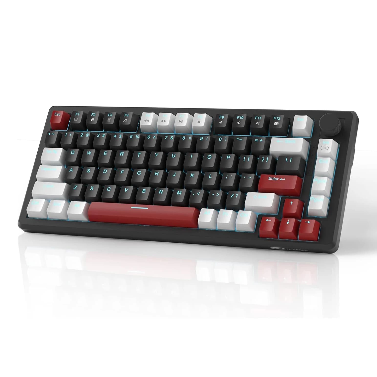 Tastiera da gioco meccanica MageGee 75%, tastiere da gioco cablate compatte con retroilluminazione blu e interruttori gialli, schiuma EVA, controllo tramite manopola