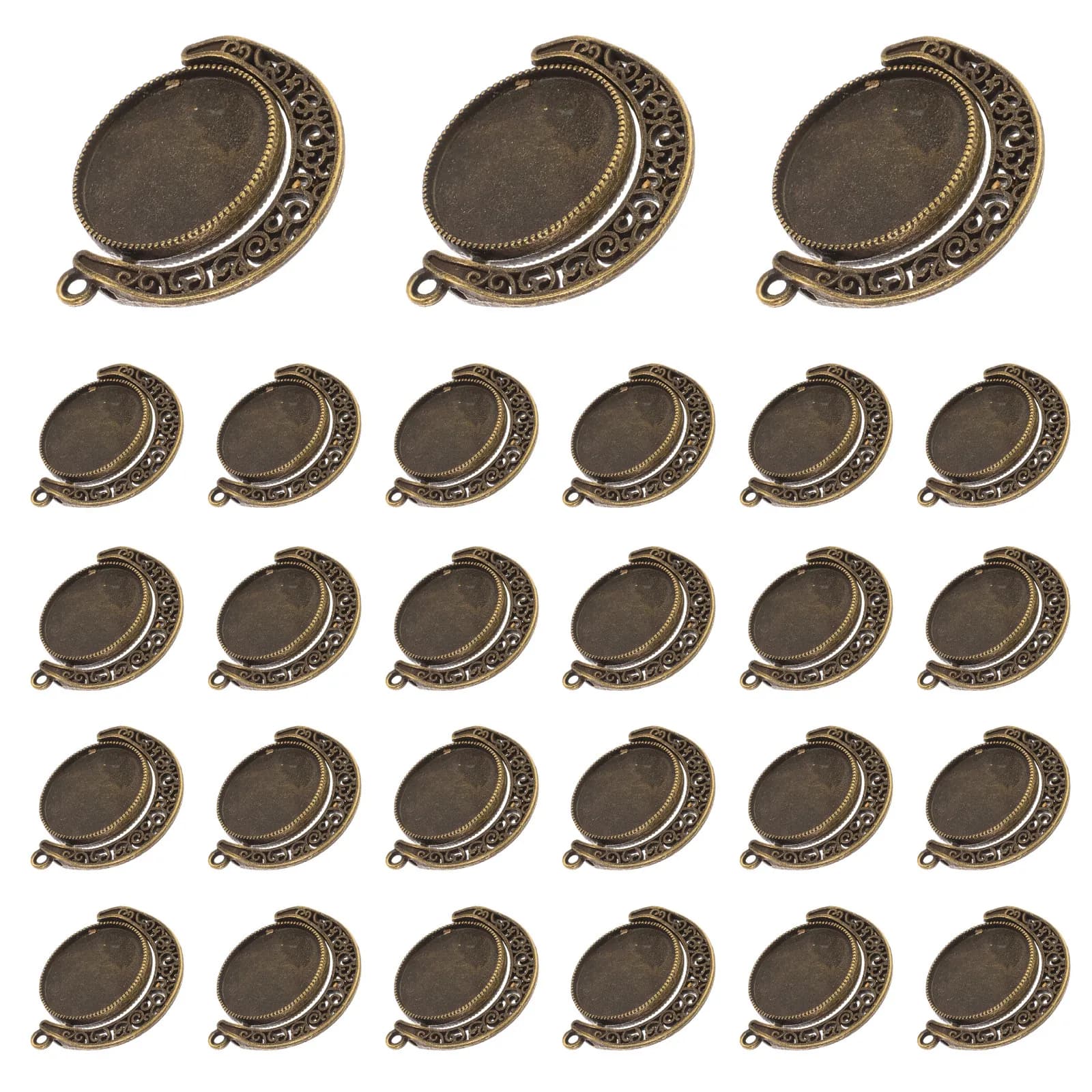 20Pcs Vintage Style Alloy Pendant Bezel Trays Round Setting Bases for DIY Jewelry Making Necklace Bracelet Craft Supplies