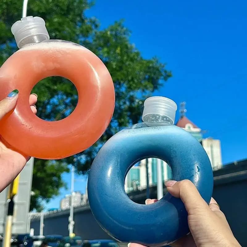 Borraccia per bambini da 350 ml a forma di ciambella, tazza da viaggio a prova di perdite, borraccia trasparente anti-caduta per bambini, borraccia sportiva【Homeclub】