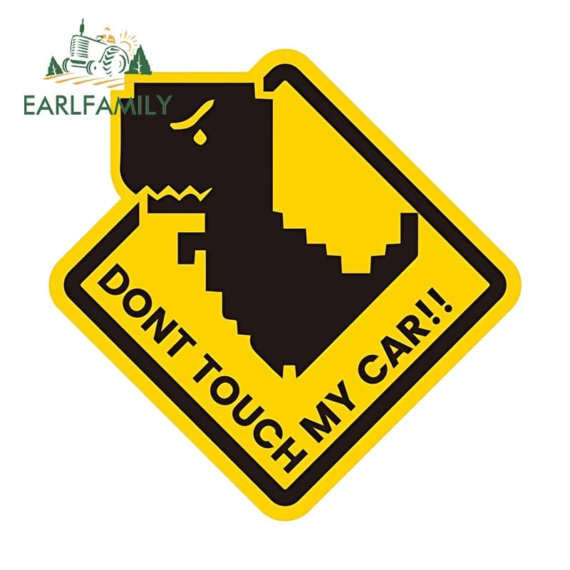 EARLFAMILY Stickers for yellow cars with 'Don't Touch My Yellow Car' writing, pixel decorations in the shape of a dinosaur for windscreen, waterproof and sun resistant, decorations for fishing boxes