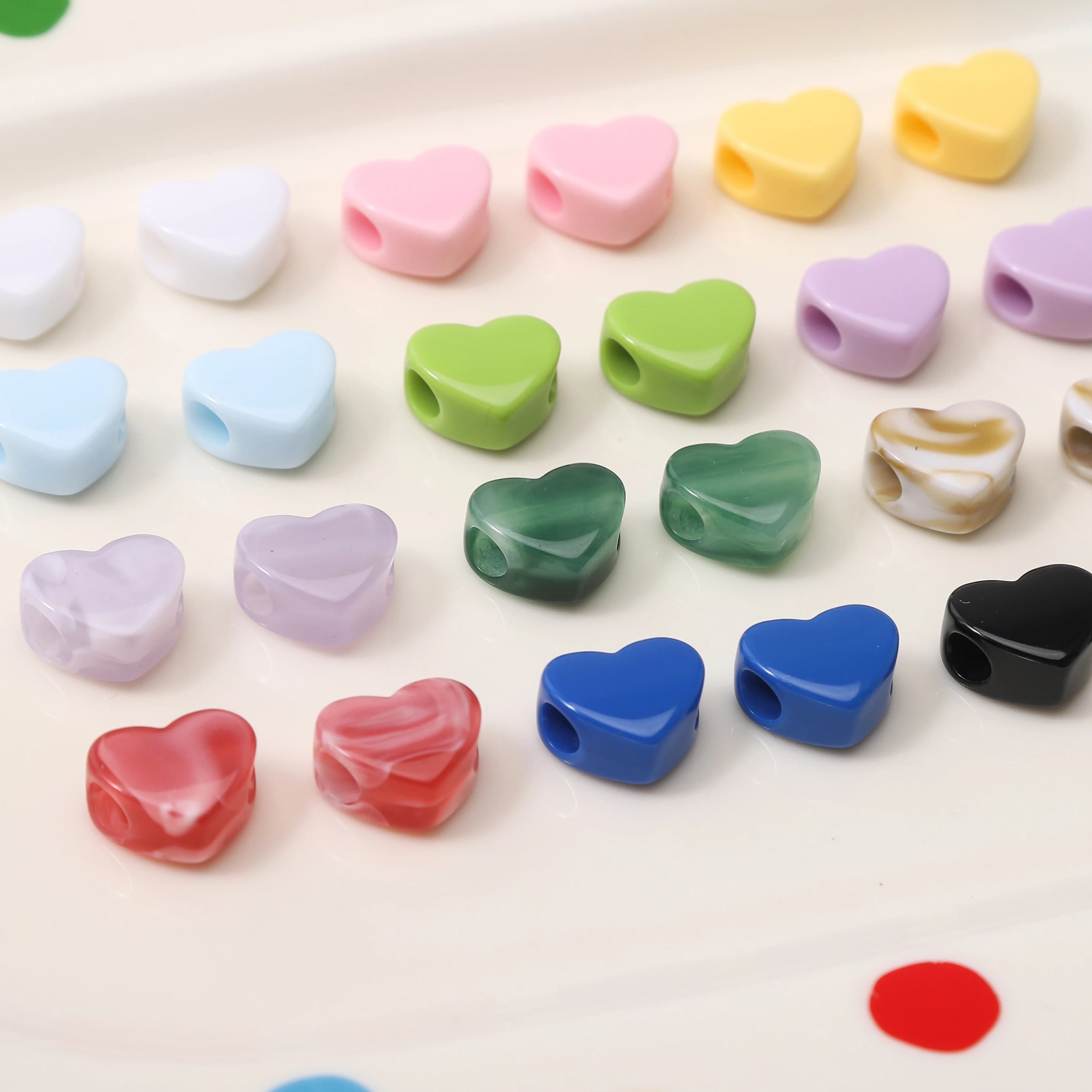 10-30Pcs Acrylic Imitation Jade Big Hole Heart Beads To Make Bracelet Phone Chain Loose Spacer Beads DIY Jewelry Making Supplies