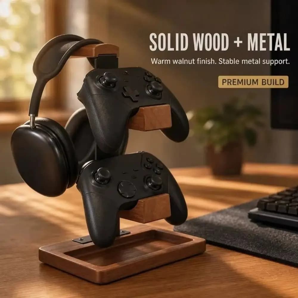 Wood Gaming Headset Stand 3 Layers Universal Game Controller Holder Multifunctional Minimalism Headset Support Bracket