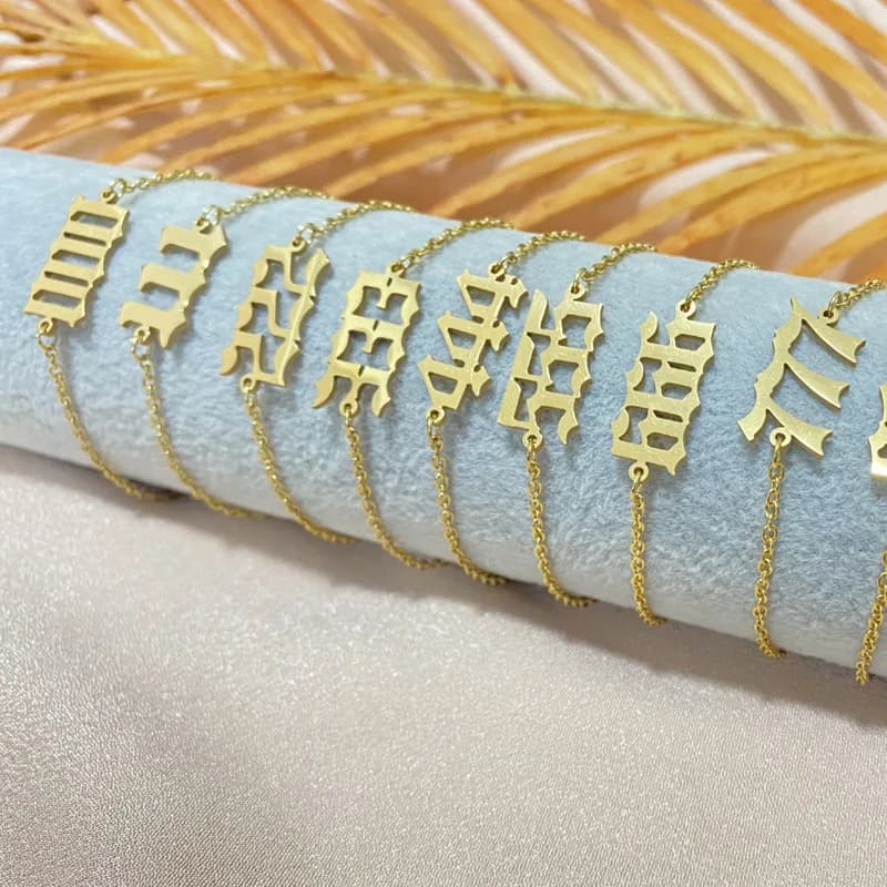 Bracciale con numeri fortunati con numero d'angelo in acciaio inossidabile 111 222 333 444 555 777 888 999 666 000 Bracciale con catena a maglie Gioielli con ciondoli