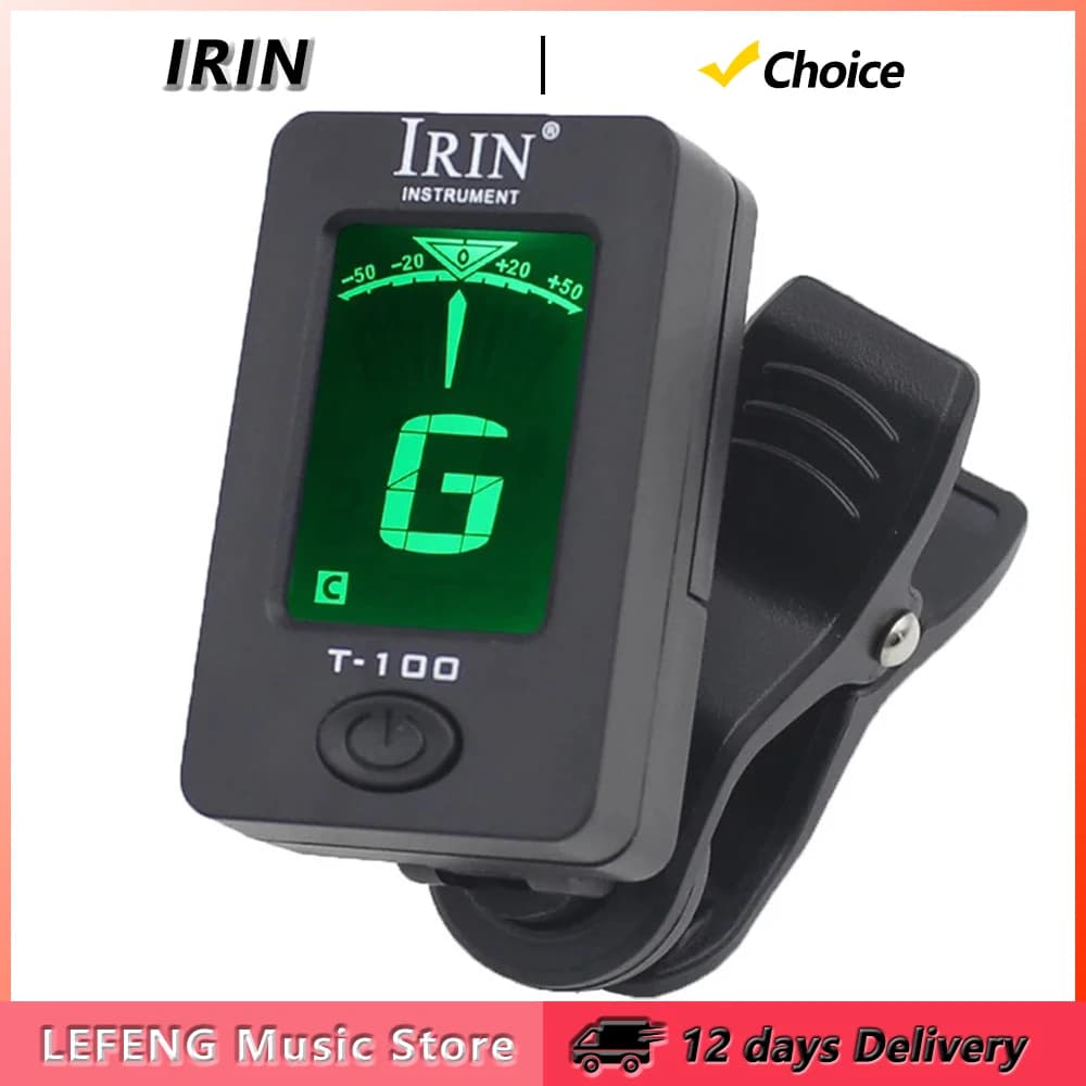 IRIN T-100 Accordatore per chitarra digitale Clip-On Tone Tuner per basso violino chitarra elettrica Ukulele universale ruotabile a 360 gradi