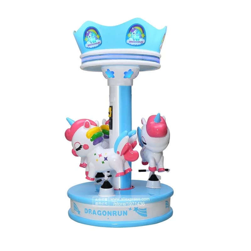 I bambini a 3 posti giocano a mini caroselli cavalli parco divertimenti per fiera Merry Go Round macchina da gioco arcade per supermercato