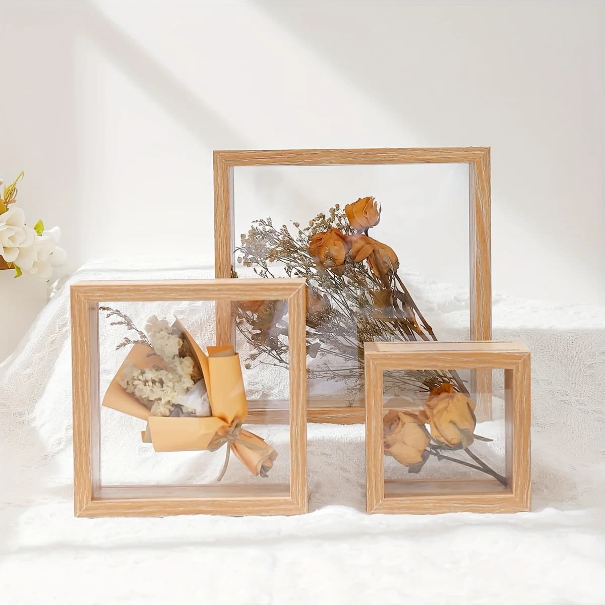 4-8inch Wood Frame Home Tabletop Decoration Picture Frame Square Transparent Floating Dried Flower Picture Frame (No Flowers)
