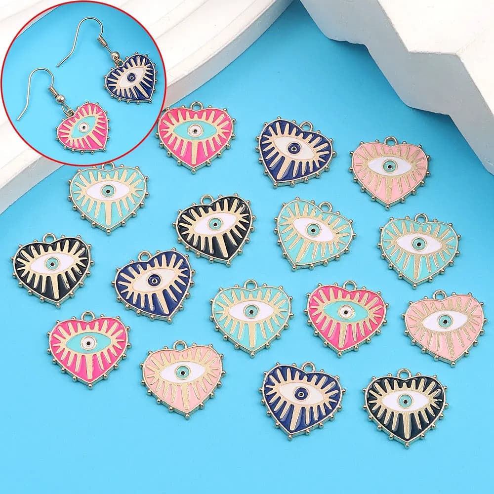 1/6/12pcs Multi-color Heart-shaped Devil's Eye Pendant, DIY Earrings, Christmas,Thanksgiving Halloween Parties Gifts Accessories