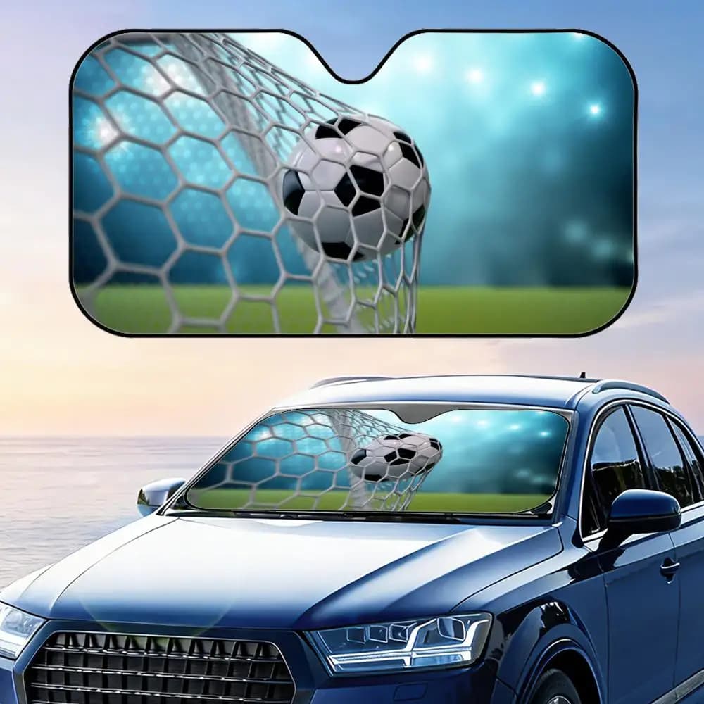 Parasole Pieghevole Universale per Parabrezza Auto con Design Pallone da Calcio, Protezione UV e Isolamento Termico