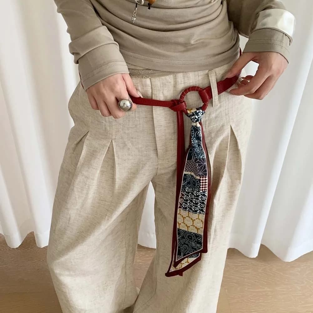 Vintage Ethnic Style Cashew Printed Belt Bohemian Style PU Retro Jacquard Waistband Cloth Soft Silk Tie Design Belt Suit
