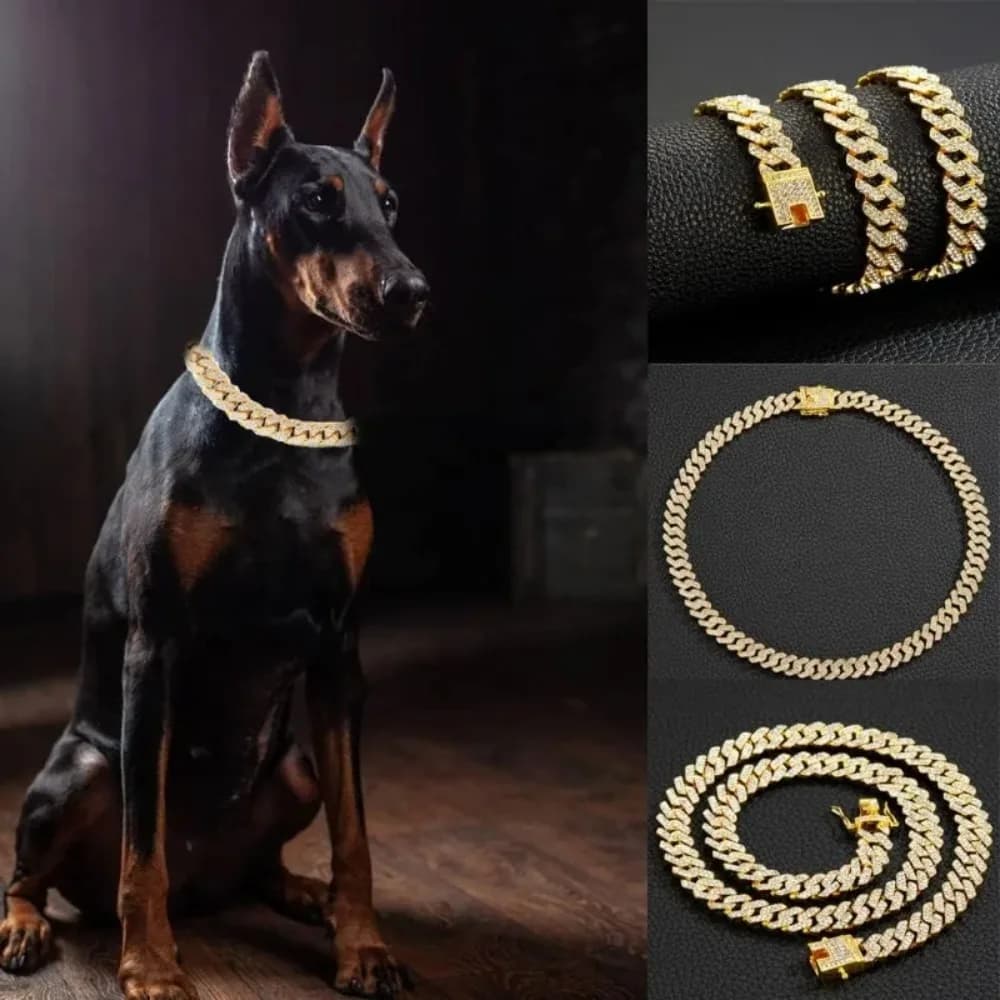 Collare a Catena per Cani con Diamanti, Collare in Metallo Stile Cubano con Fibbia di Sicurezza, Accessori Gioiello per Cani e Gatti