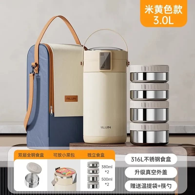 Scaldavivande da 3.0L per bambini, contenitore portatile in acciaio inossidabile 316, porta pranzo termico, bento box.