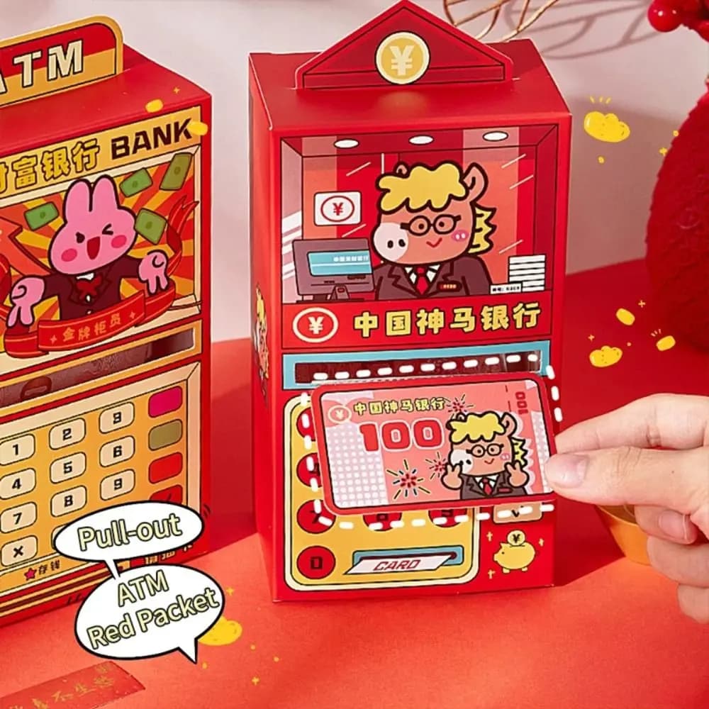 Busta per soldi con tasca rossa per cartoni animati, divertente tasca per soldi, confezione fai da te, borsa per benedizione ATM creativa, regali per feste