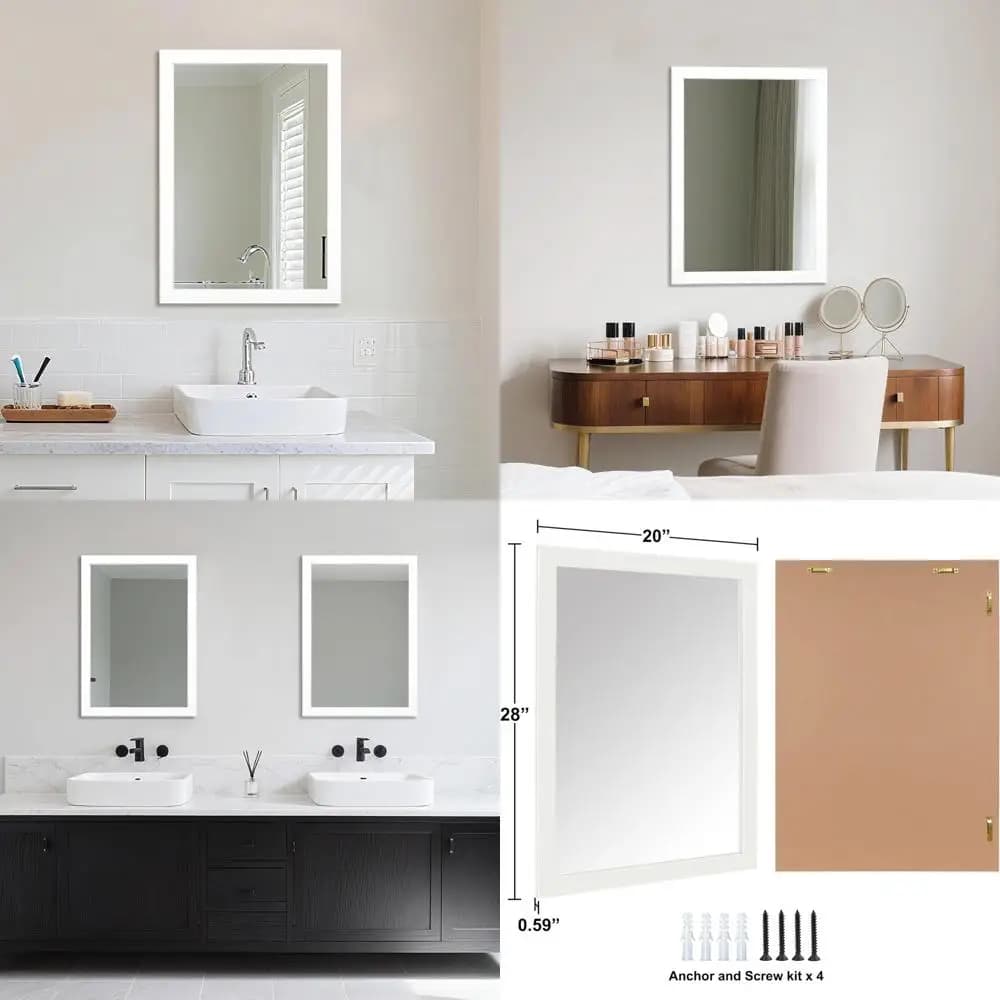 Specchio da parete rettangolare per la casa - 20x28 pollici, cornice bianca, ideale per bagno, camera da letto, ingresso, soggiorno