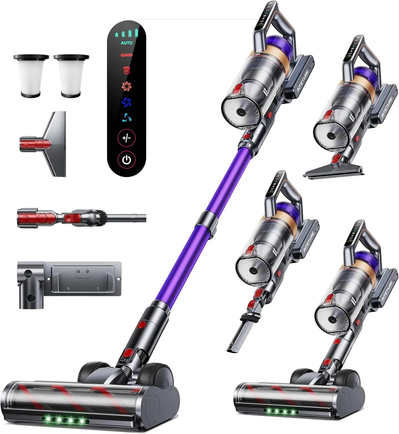 Wireless Vacuum Cleaner Powered 650W 55KPA 70 Minutes, with Anti-Group Auction, Touch Screen and Wall Support for Domestic Animals/Trapies/Paviments