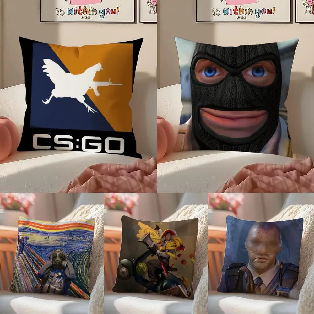 Famosa Fodera per Cuscino con Meme di C-CS GO, Morbida Copertura in Peluche Stampata su Due Lati, Decorazione Estiva per Casa e Regalo