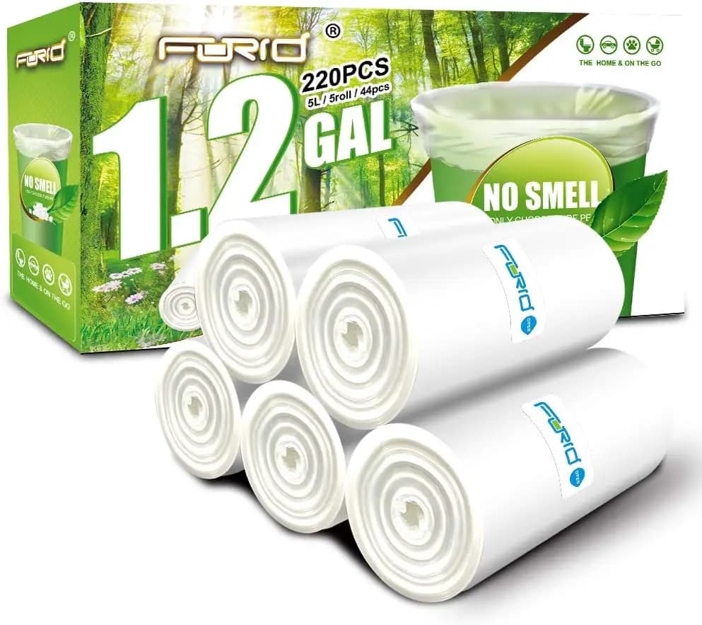 1.2 Gallon Trash Bags 220 Count Small Clear - Durable Wastebasket Liners for Bathroom Bedroom Office