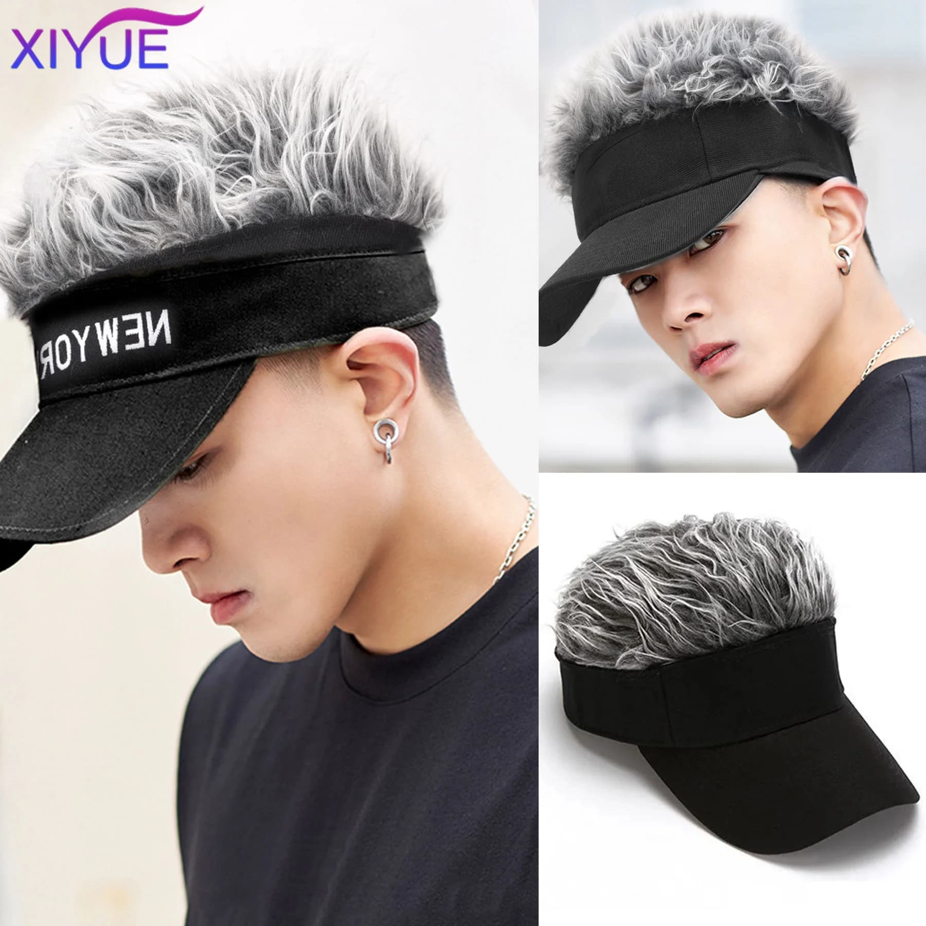 XIYUE Parrucca sintetica alla moda Cappello con tesa curva Facile da indossare Comodo berretto per capelli finti maschili per uscire