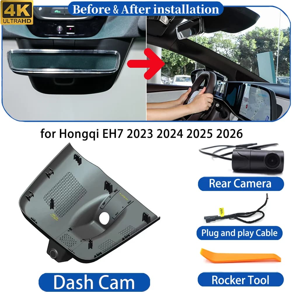 Dash Cam for Hongqi EH7 2023-2026 4K UHD DVR Wifi Camera Video Recorder Driving Recorder Dashboard Night Vision plug＆play