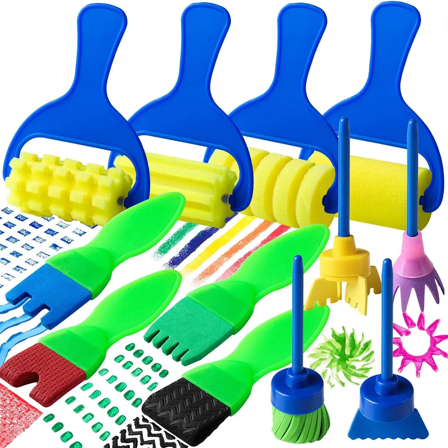 Pack of 12 washable brushes for children, foam roller, sponge, arts and crafts