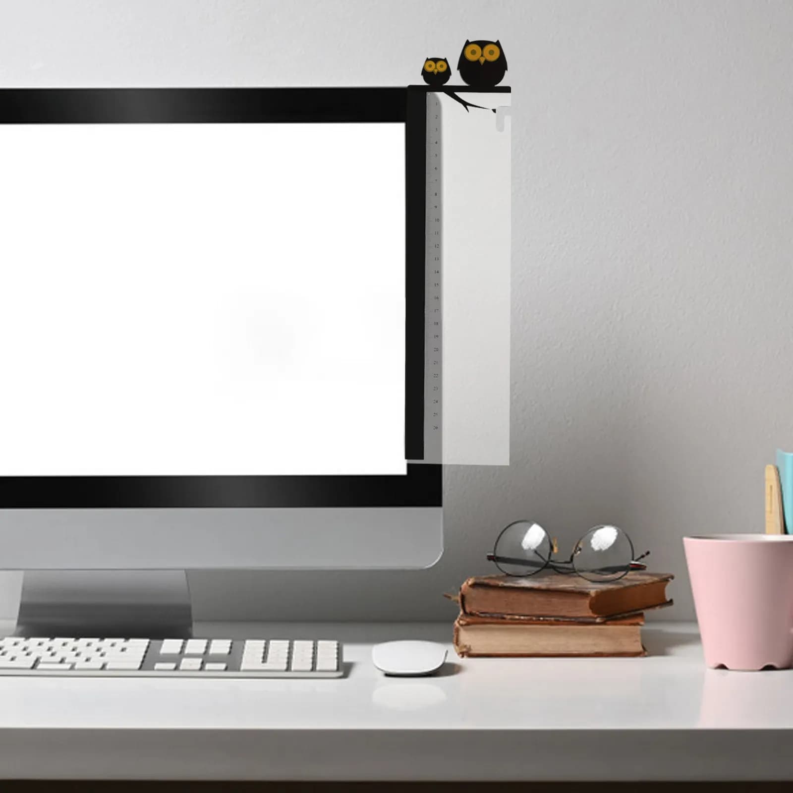 2Pcs Acrylic Computer Monitor Side Panel Sticky Message Board Fresh Notes Plate with Ruler for Desk Organization Photo Display