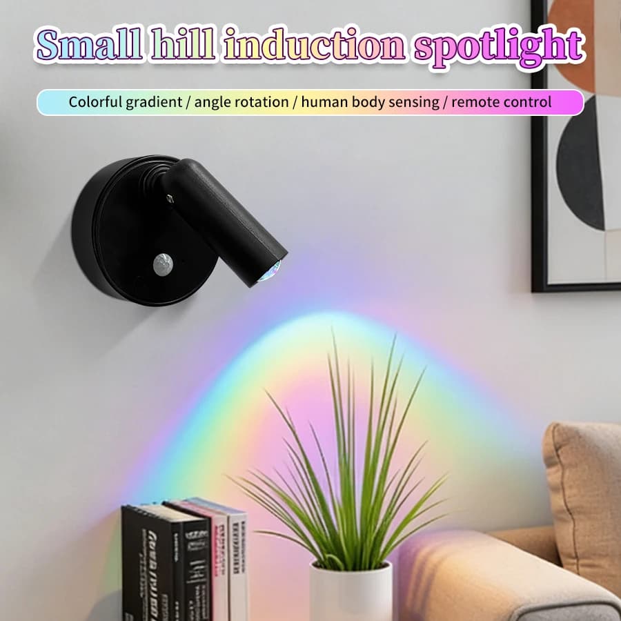 Lampada da Parete con Sensore di Movimento Magnetico, 3 Colori/RGBW, Telecomando, Faretto LED Ricaricabile, Dimmerabile al Tocco, Luce Ambientale Notturna