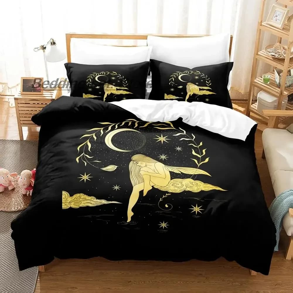 Set di Biancheria da Letto Popolare con Motivo Luna e Strega, Disponibile in Varie Misure, per Adulti e Bambini, Set Copripiumino e Lenzuola Anime