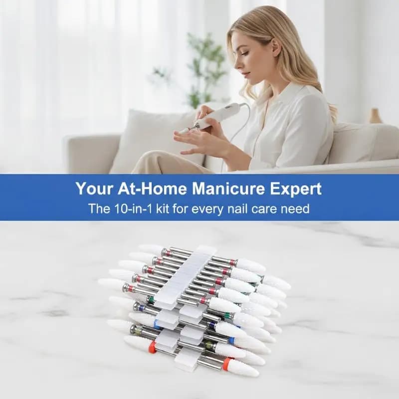Ceramic Nail Drill Bit Set 10Pcs Non-Corrosive Rotate Burr Milling Cutter Bits for Manicure Pedicure Home Salon Nail Art