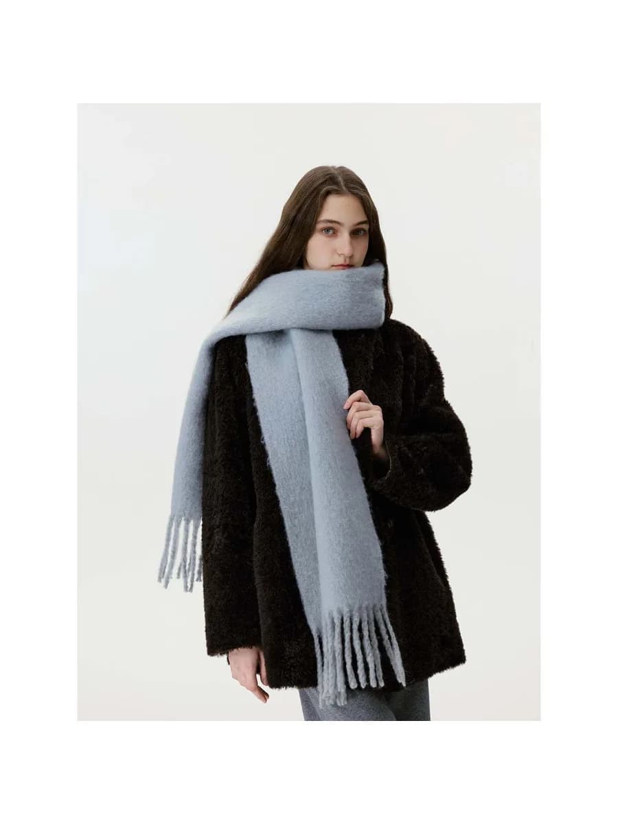 Sciarpa con frange in misto lana 20% fatta a mano, tinta unita, stile ambient, per donna, adatta per autunno e inverno, che garantisce calore.
