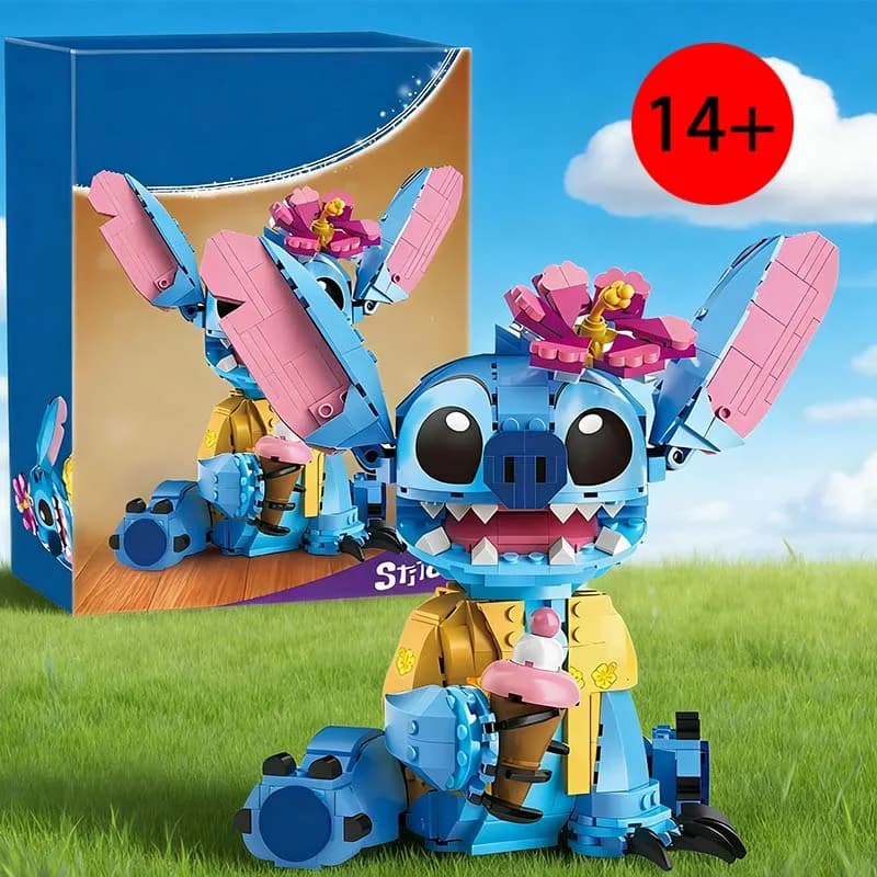 Set di blocchi da costruzione Disney Lilo & Stitch, mattoncini grandi con orecchie mobili, giocattolo fai-da-te per bambini, regalo di compleanno per ragazzi e ragazze