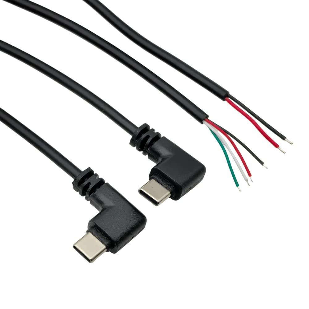 3 pcs 90 degrees USB type C plug male 2/4 pin bare wire cable power open end 5V USB-C plug charging cable repair DIY 25 cm