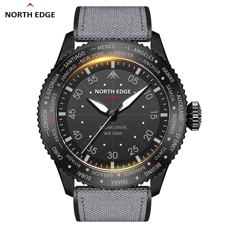 NORTH EDGE MACH Solar Power Quartz Watch Men Waterproof 50M Men's Pilot Sports Wristwatches Luminous Environmentally Clock New