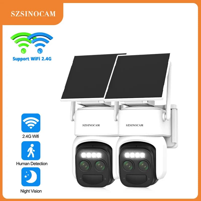 SZSINOCAM 2 Telecamere WiFi Solari Senza Fili 3MP, Audio Bidirezionale, Telecamera di Sicurezza Wireless con Pannello Solare PTZ CCTV