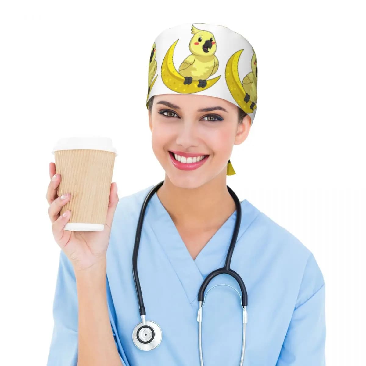 Cockatoo Cockatiel Parrot With Moon Scrub Hat Doctor Working Surgical Cap Unisex Adjustable Nursing Caps for Dentist