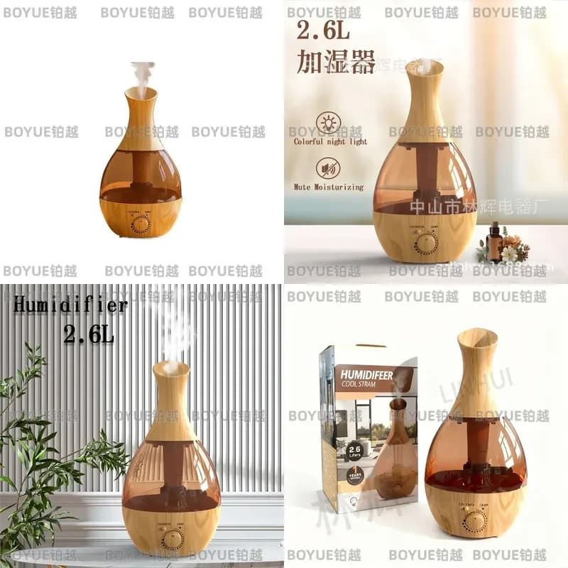 Wood Grain Ultrasonic Air Humidifier Large Mist Lotus Leaf Design Aromatherapy Diffuser Quiet Home Office Decor Gift