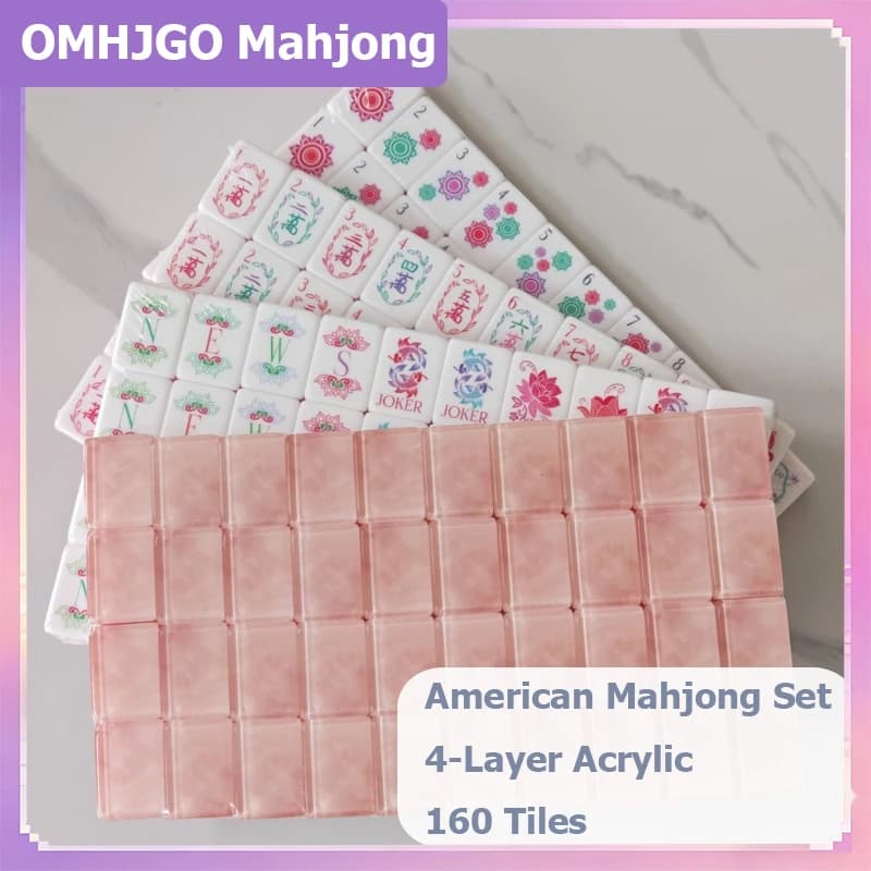 Set Mahjong Americano OMHJGO Rosa Perla, 160 Tessere in Acrilico, Lussuoso e Portatile, per Intrattenimento Familiare e Regali Sorpresa
