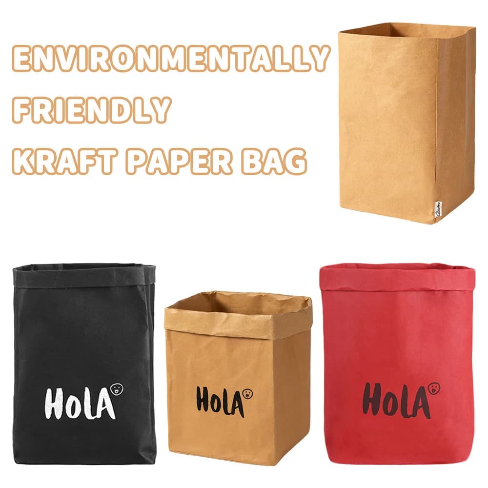 Borsa portaoggetti riutilizzabile in carta Kraft | Borse organizer impermeabili ecologiche per frigorifero e cucina | Cestino cubico multiuso pieghevole