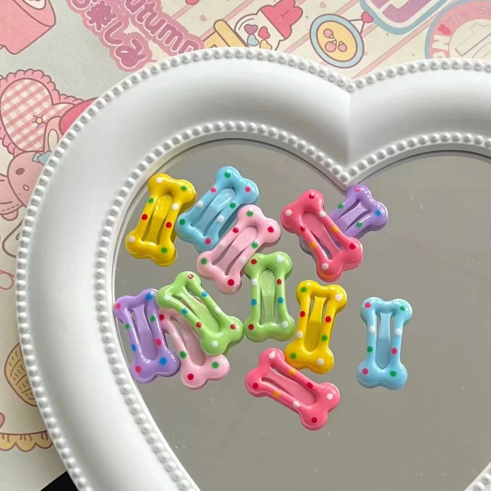 Cute Colorful Polka Dot Bone Shape Hair Clips Mini Metal Snap Barrettes For Kids Girls Daily Party Bangs Hair Accessories