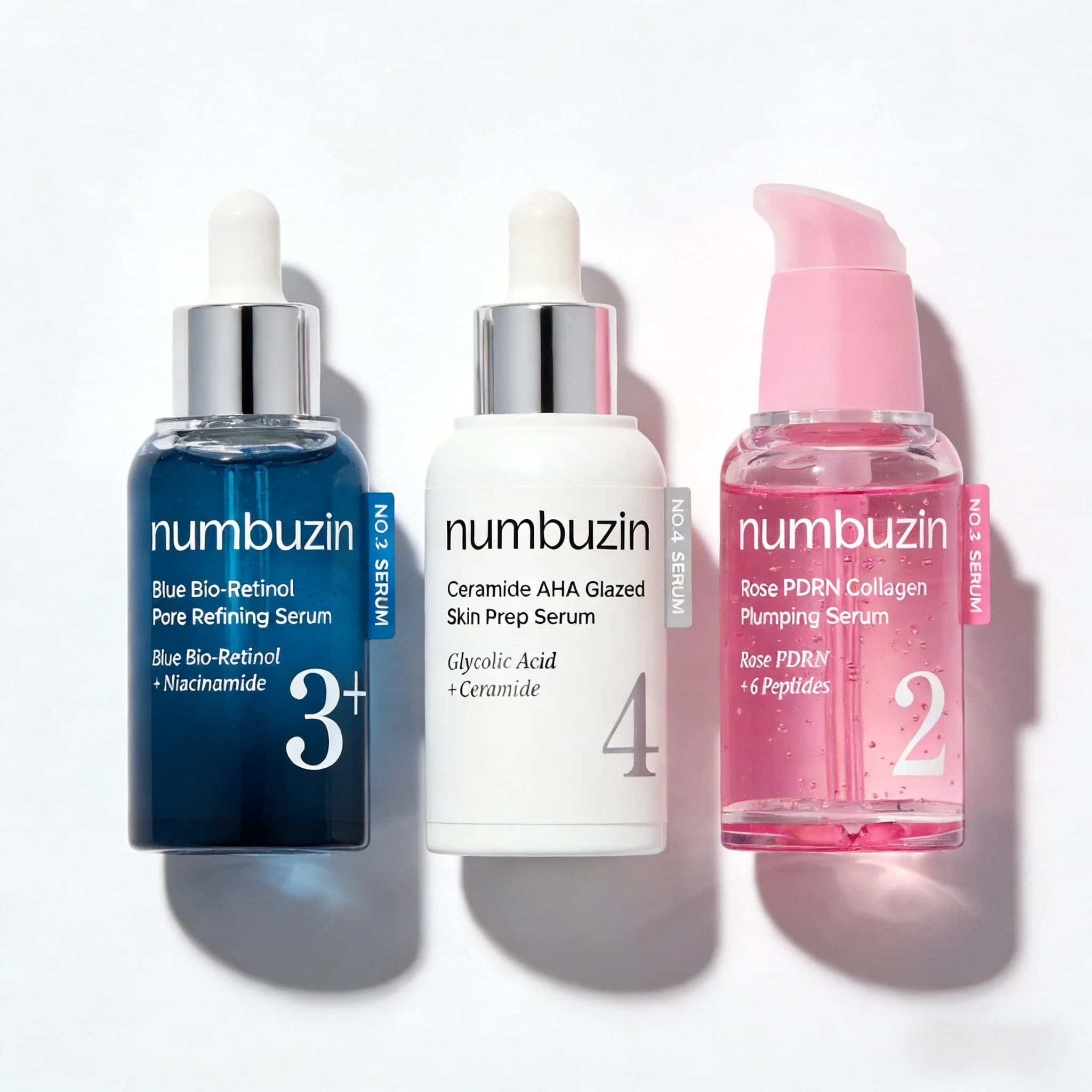 Numbuzin 3+ Siero Rimpolpante ai Peptidi di Rame Blu e Retinolo, Siero Condizionante per la Pelle con Ceramide N.4 e AHA, Siero al Collagene PDRN Rosa N.2
