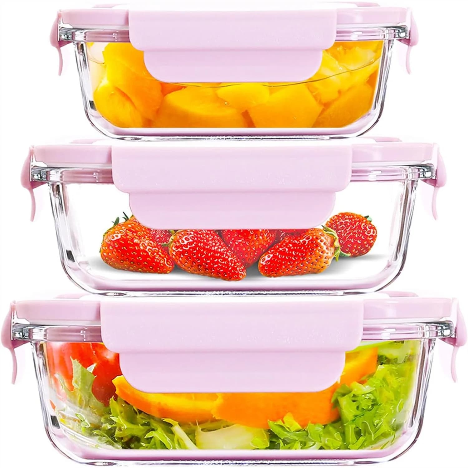 Contenitori in Vetro per Preparazione Pasti con Coperchi, Set da 6 Pezzi per Conservazione Alimenti, Ermetici e Adatti al Forno (Rosa)