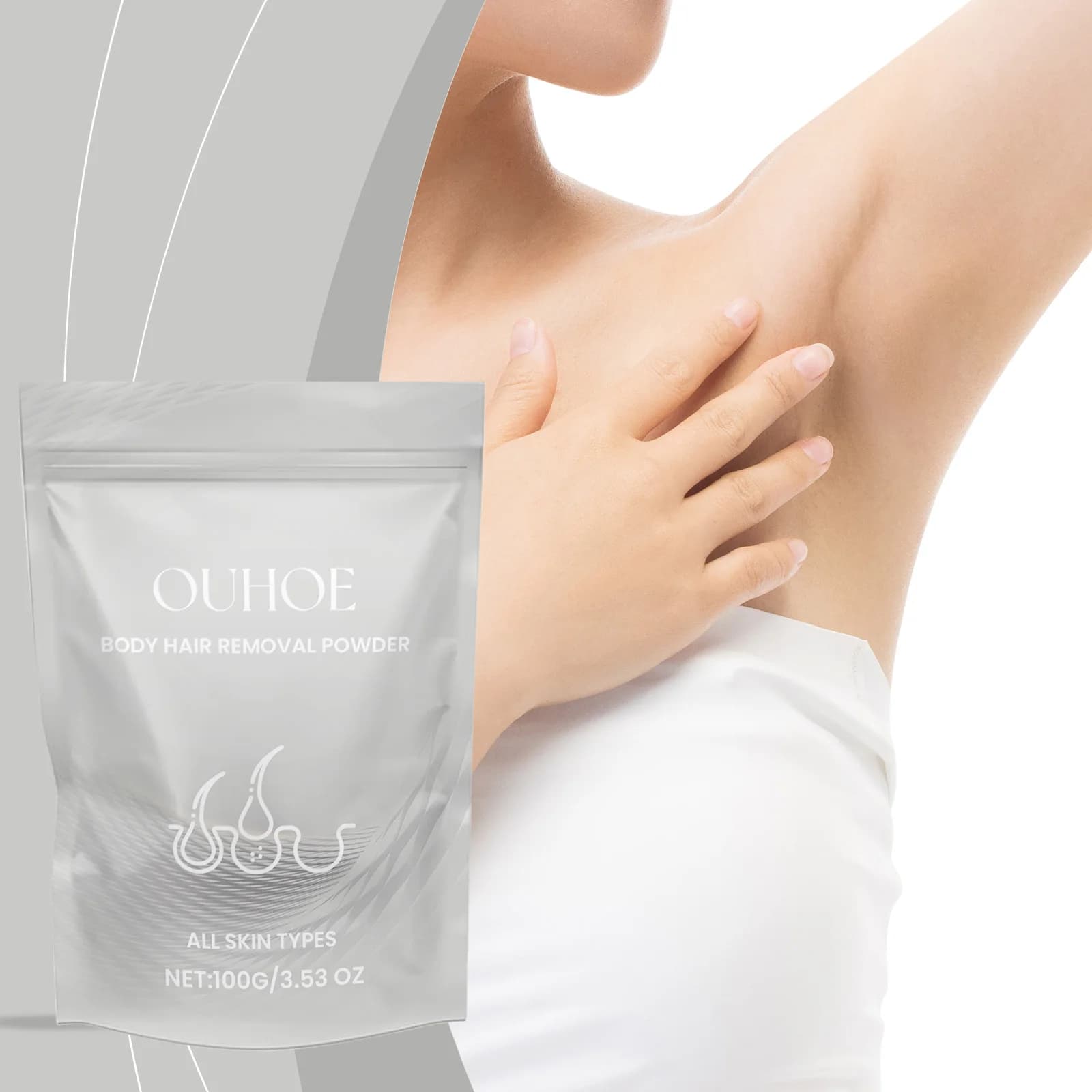 Polvere per la depilazione del corpo 100g Crema depilatoria delicata Attivatore per gambe lisce Linea bikini Formula rosa Risciacquo rapido Nessun residuo