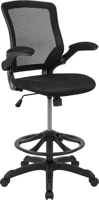 Flash Furniture Sedia da disegno ergonomica con schienale medio in rete nera e poggiapiedi