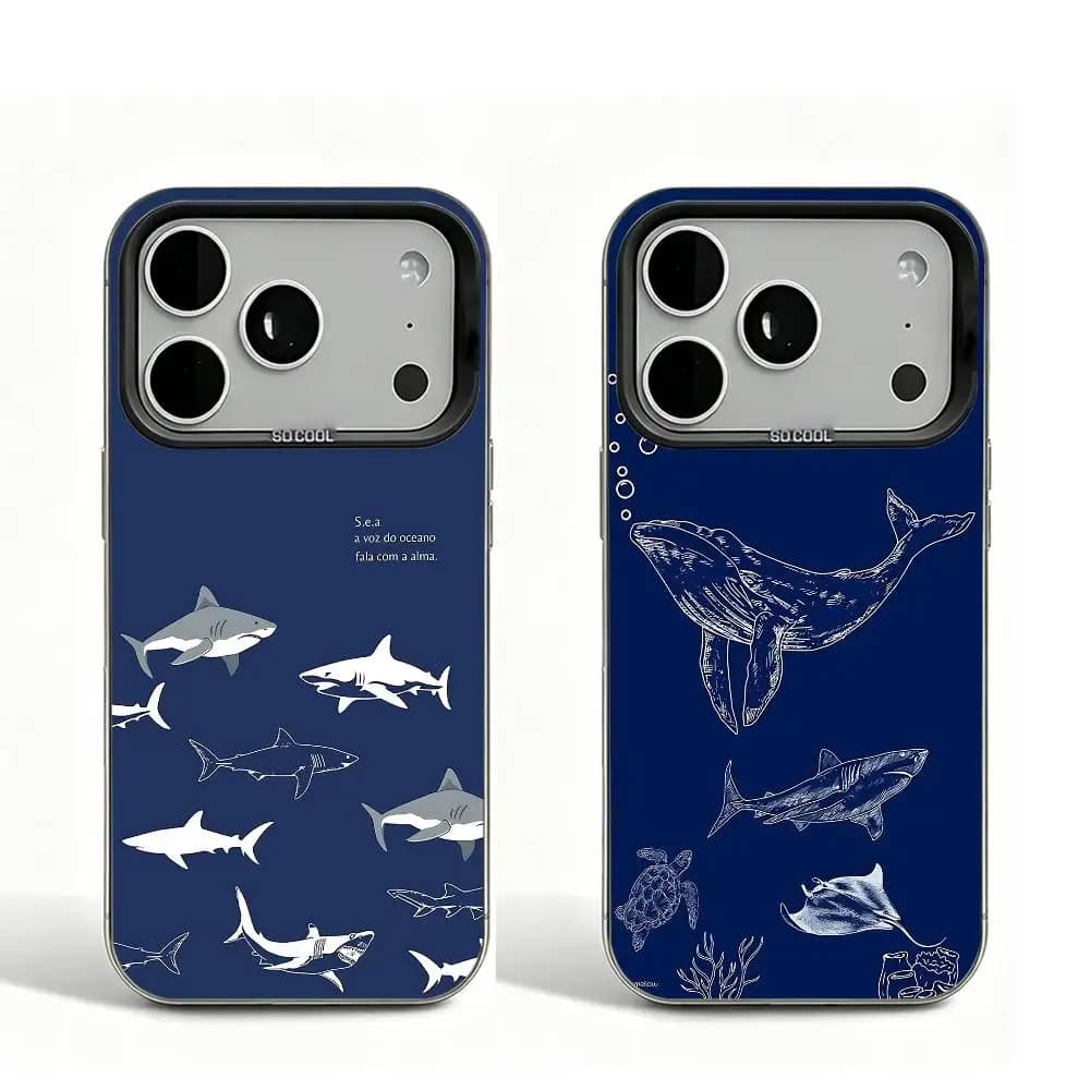 Blue Ahark Ocean Black Matte Phone Case For iPhone 12 11 14 13 17 16 15 Pro Max Plus Air XR Large Lens Frame Cover
