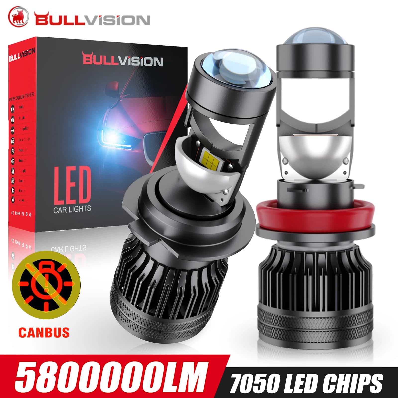 2Pcs Mini H7 LED With Lens H4 9003 LED H8 H9 H11 9005 9006 Projector Lenses Headlight Hi/Lo Beam Canbus Turbo LED Bulbs LHD12V