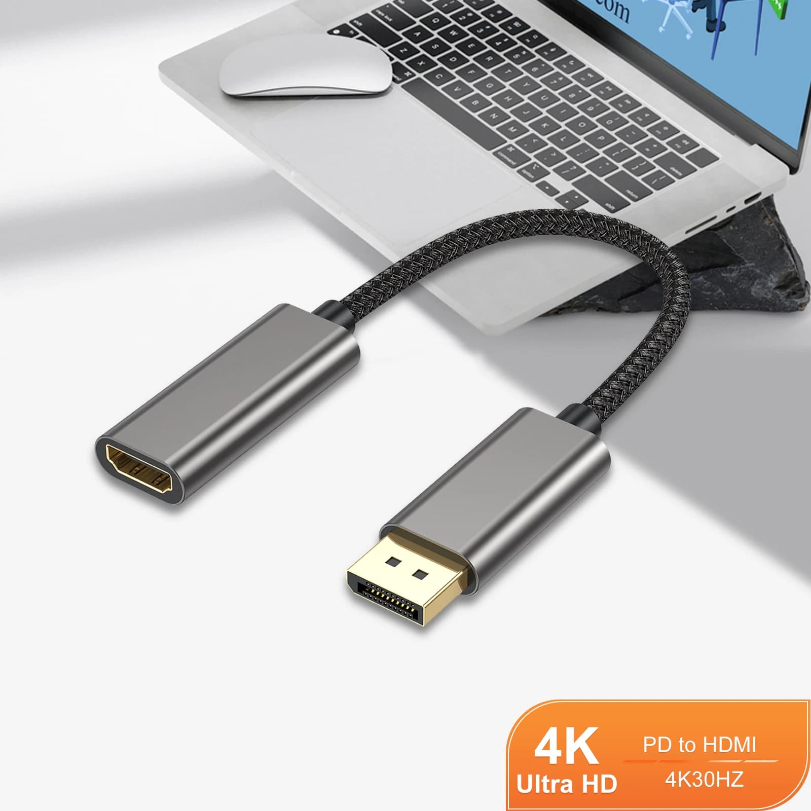 UMUST 4K DisplayPort video cable to HDMI, adapter saw 4K 30Hz 1080P compatible, DP female cable to HDMI male for HDTV PC projector