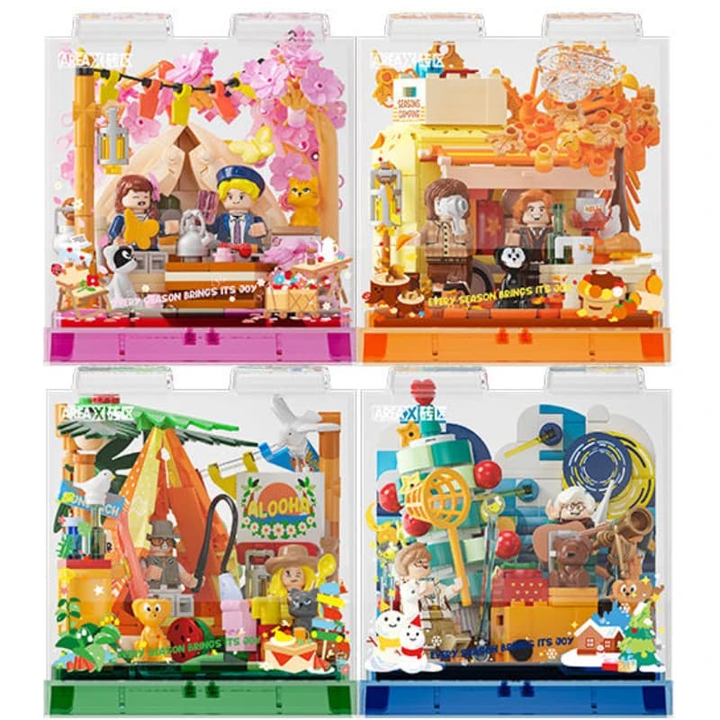 AREAX Creativo Quattro Stagioni Campo Estivo Primavera Fiore di Ciliegio Scatola d'Arte Building Blocks Accessori Architettonici Giocattoli di Modello