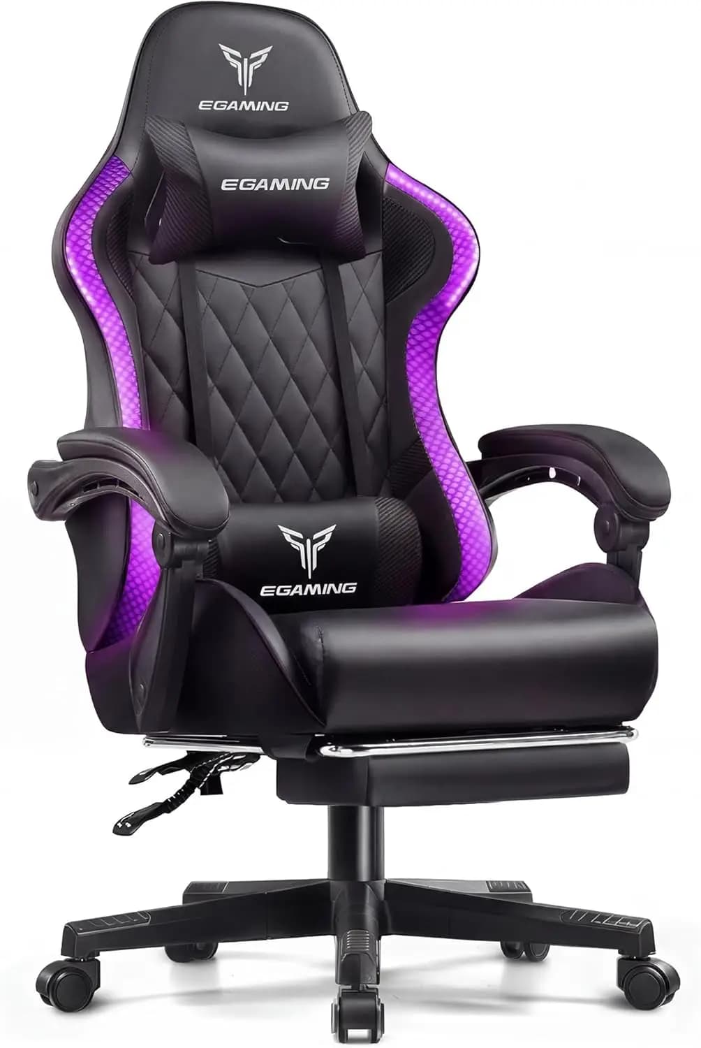 Sedia da Gaming Ergonomica con Luci RGB, Poggiapiedi e Funzioni Regolabili - Sedia da Ufficio in Pelle PU con Schienale Alto per Adulti